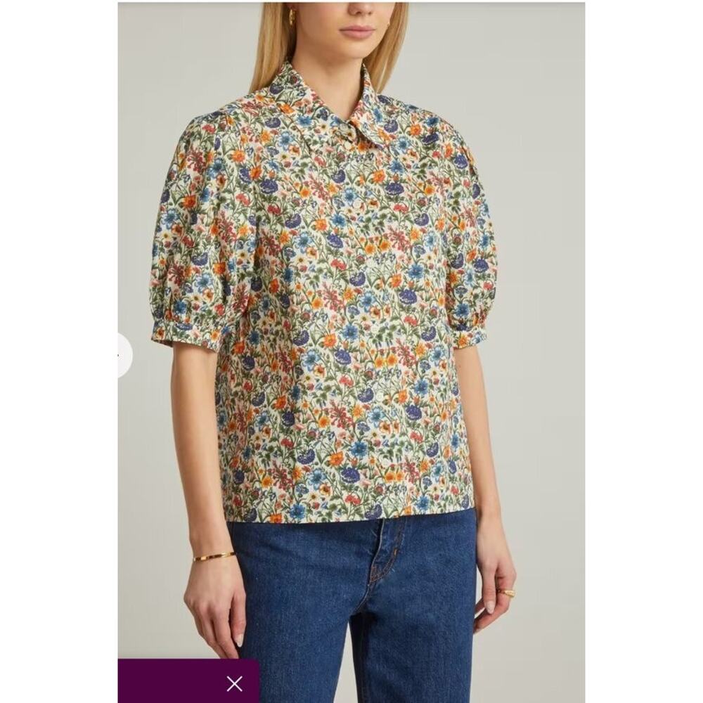 LIBERTY of London M Medium Cotton Rachel Tana Lawn Short Puff Sleeve Shirt Top